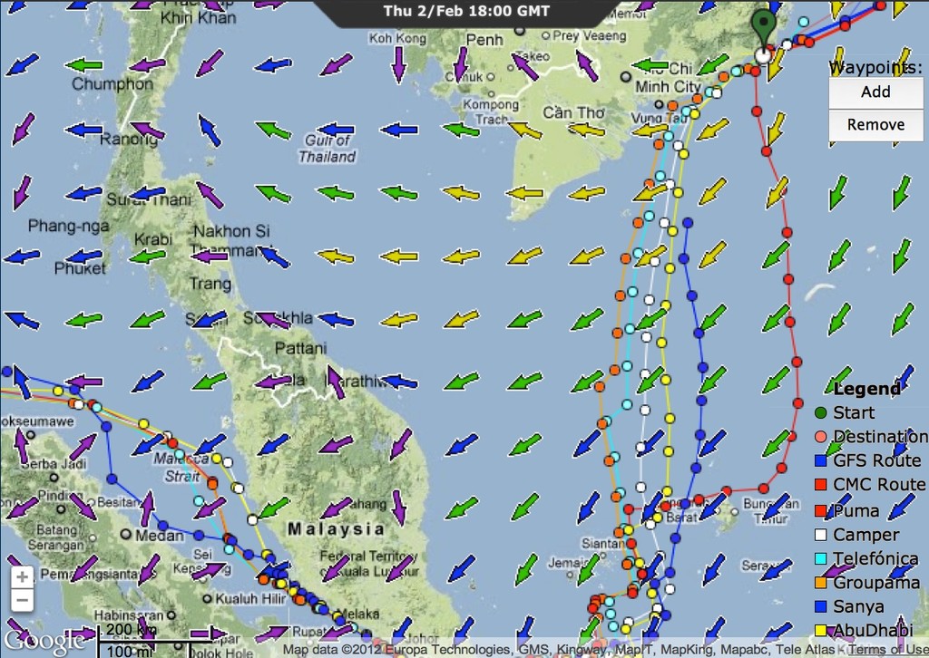 Route taken by Puma since the last landfall east of Singapore on the final stages of Leg 3, Volvo Ocean Race © PredictWind.com www.predictwind.com